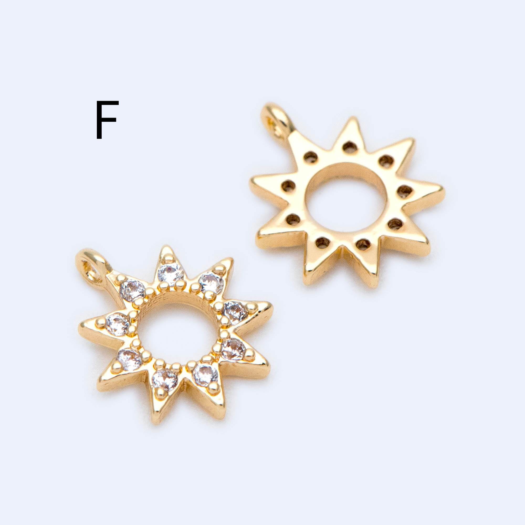 10pcs CZ Pave Gold/ Silver Sun Charm , 18K Gold/ Rhodium plated Brass, Sun Pendants (GB-1658)